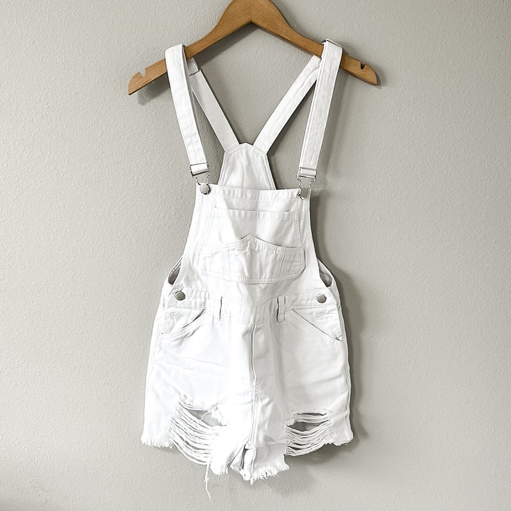NWT Impressions White Denim Distressed Overalls Women's Medium